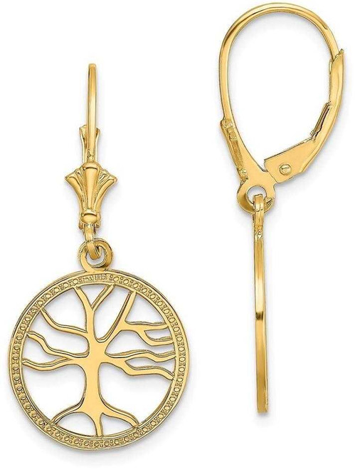 Image of 32.5mm 14K Yellow Gold Tree Of Life In Round Frame Leverback Earrings H1110