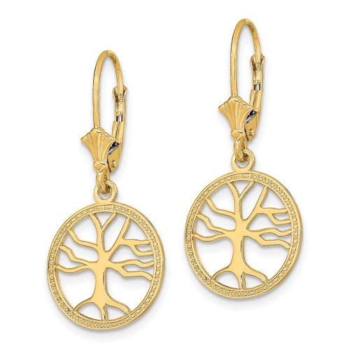 Image of 32.5mm 14K Yellow Gold Tree Of Life In Round Frame Leverback Earrings TF1781