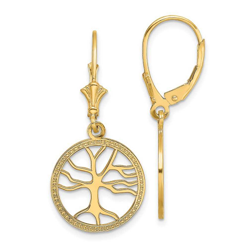 Image of 32.5mm 14K Yellow Gold Tree Of Life In Round Frame Leverback Earrings TF1781