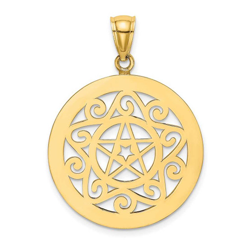 Image of 14K Yellow Gold Tribal Star In Round Frame / Gate Jewelry Pendant