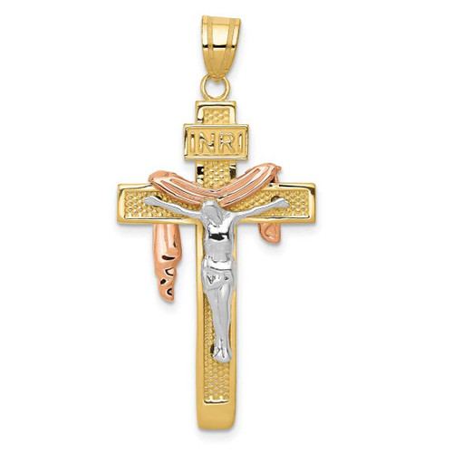 Image of 14K Yellow Gold Tri-Color Large Draped Inri Crucifix Pendant