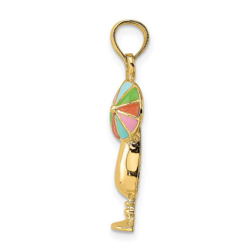 Image of 14K Yellow Gold Tropical Drink w/ Multi-Colored Enamel Umbrella Pendant