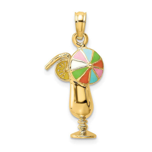 Image of 14K Yellow Gold Tropical Drink w/ Multi-Colored Enamel Umbrella Pendant