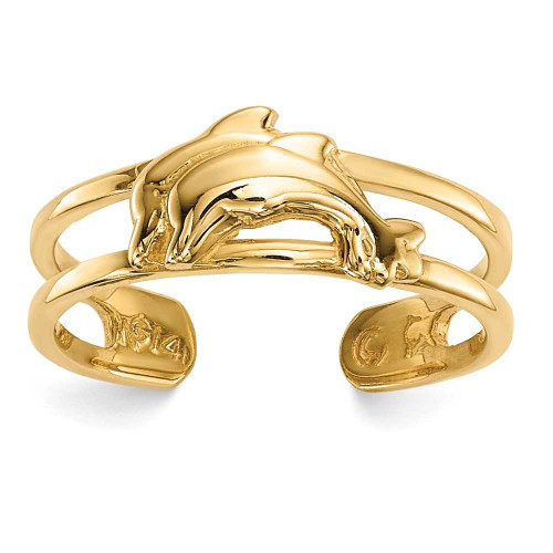 Image of 14K Yellow Gold Two Dolphins In Cutout Band Design Toe Ring