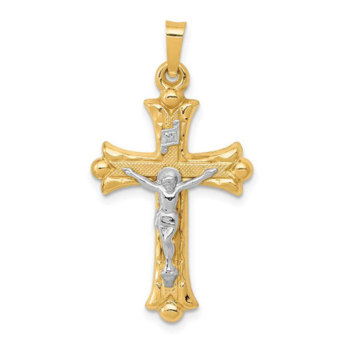 Image of 14K Yellow Gold Two-Tone Textured and Polished INRI Crucifix Cross Pendant