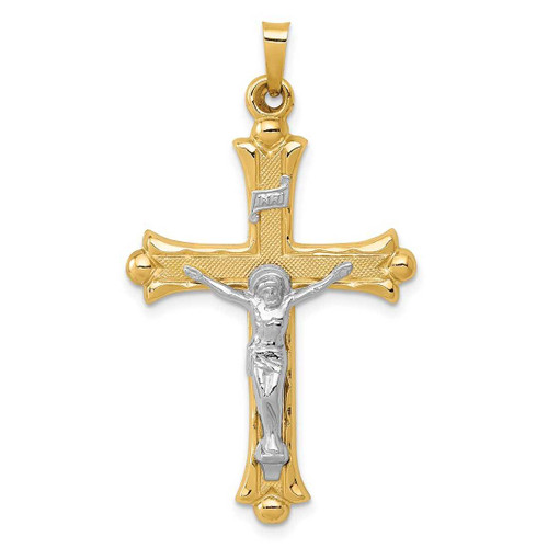 Image of 14K Yellow Gold Two-Tone Textured and Polished INRI Crucifix Pendant