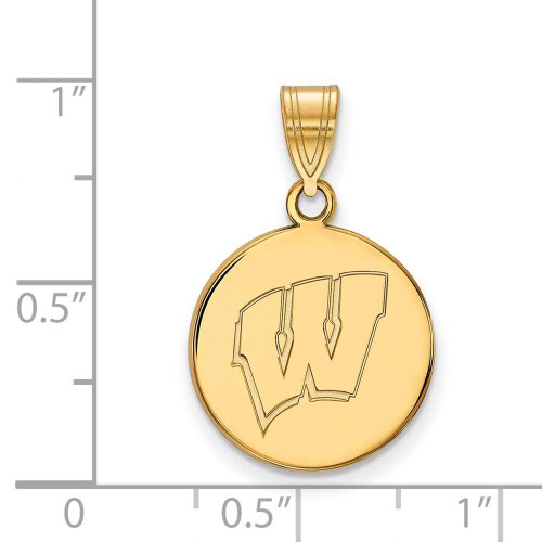 Image of 14K Yellow Gold University of Wisconsin Medium Disc Pendant by LogoArt 4Y039UWI