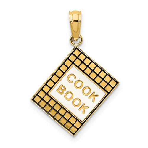 Image of 14K Yellow Gold w/ Black Enamel 3-D Cook Book Pendant