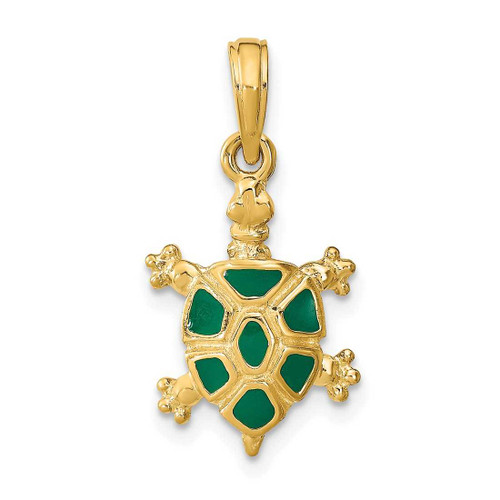 Image of 14K Yellow Gold w/ Green Enamel Land Turtle Pendant