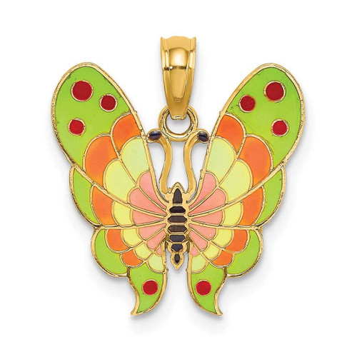 Image of 14K Yellow Gold w/ Multi-Color Enamel Butterfly Pendant K6988