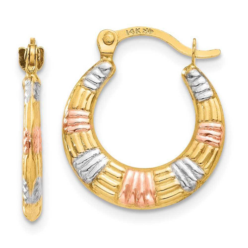 Image of 16mm 14K Yellow Gold w/ Pink & White Plating Hollow Textured Hoop Earrings