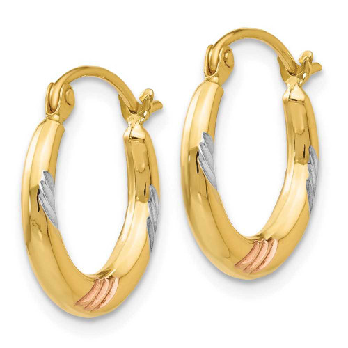 Image of 14mm 14K Yellow Gold w/ Pink & White Plating Polished & Textured Hoop Earrings