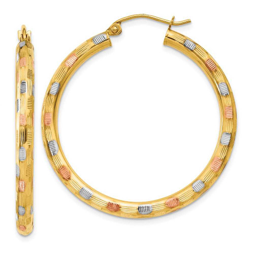 Image of 39mm 14K Yellow Gold w/ Pink & White Plating Textured Hoop Earrings