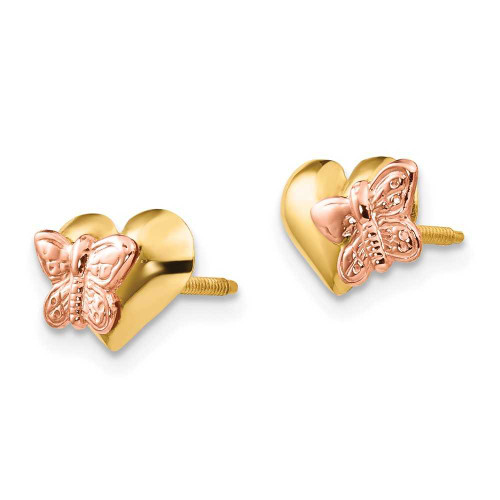 Image of 8mm 14K Yellow Gold w/ Pink Plating Madi K Butterfly Heart Screwback Earrings