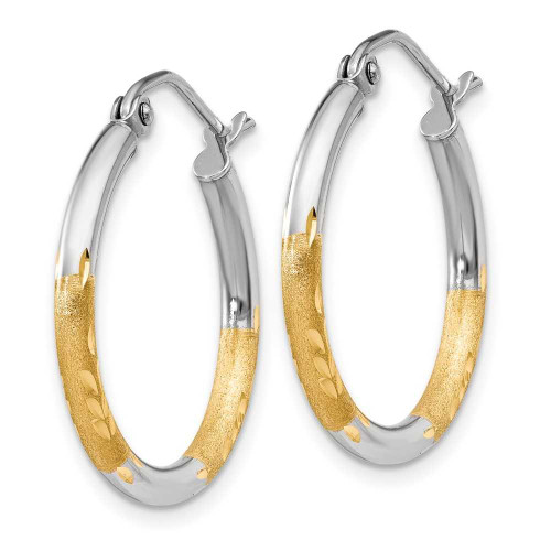 Image of 17mm 14K Yellow Gold w/ Rhodium 2mm Satin & Shiny-Cut Hoop Earrings TF315