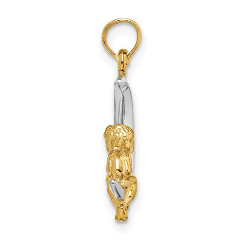 Image of 14K Yellow Gold w/ Rhodium 3-D Angel On Moon Pendant