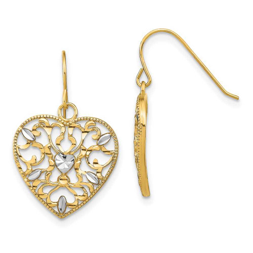 Image of 14K Yellow Gold w/ Rhodium Filigree Cut-Out Heart Wire Earrings