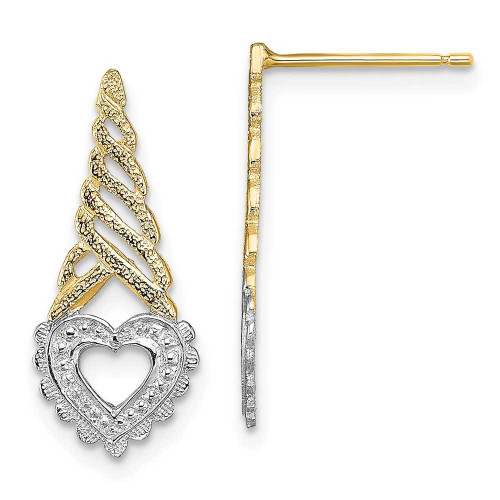 Image of 20.3mm 14K Yellow Gold w/ Rhodium Heart On Cone Post Earrings