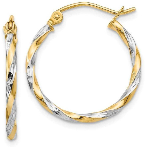 Image of 21mm 14K Yellow Gold w/ Rhodium Hollow Twisted Hoop Earrings
