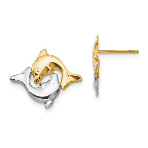 Image of 15mm 14K Yellow Gold w/ Rhodium Madi K Dolphin Stud Earrings