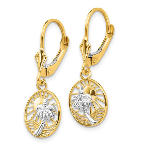 Image of 29mm 14K Yellow Gold w/ Rhodium Palm Tree Leverback Earrings