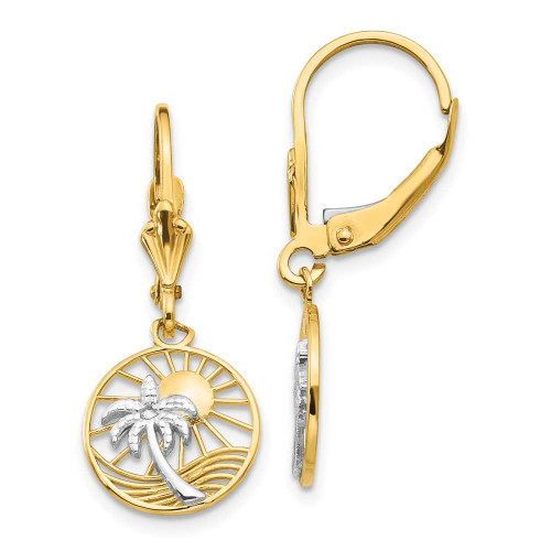 Image of 29mm 14K Yellow Gold w/ Rhodium Palm Tree Leverback Earrings