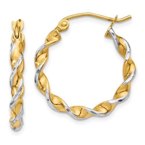 Image of 16mm 14K Yellow Gold w/ Rhodium Polished 2.75mm Fancy Twisted Hoop Earrings TM233