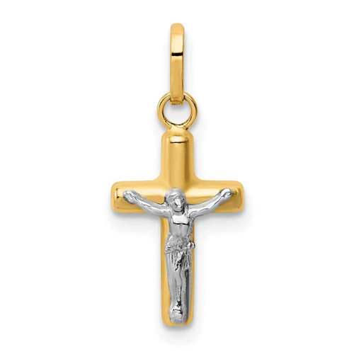 Image of 14k Yellow Gold w/ Rhodium Polished Hollow Crucifix Pendant YC1394