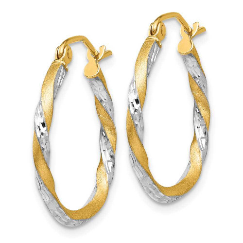 Image of 20mm 14K Yellow Gold w/ Rhodium Satin Shiny-Cut Twisted Hoop Earrings TF743