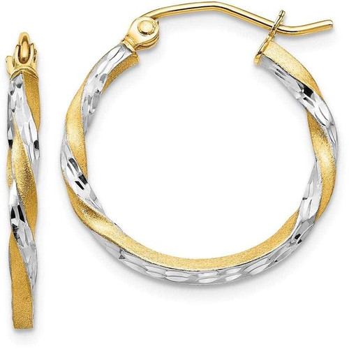 Image of 20mm 14K Yellow Gold w/ Rhodium Satin Shiny-Cut Twisted Hoop Earrings TF743