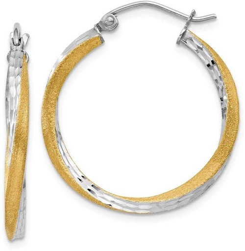 Image of 25mm 14K Yellow Gold w/ Rhodium Shiny-Cut 2.5mm Twisted Hoop Earrings TC431
