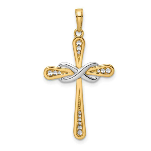 Image of 14k Yellow Gold w/ Rhodium Shiny-Cut Cross & Infinity Pendant