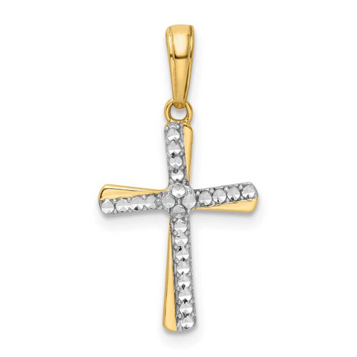 Image of 14k Yellow Gold w/ Rhodium Shiny-Cut Cross Pendant K9789