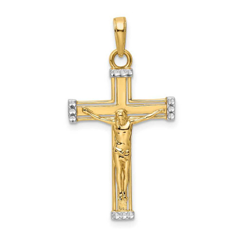 Image of 14k Yellow Gold w/ Rhodium Shiny-Cut Crucifix Pendant