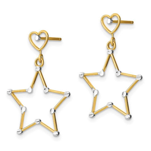 Image of 26.7mm 14K Yellow Gold w/ Rhodium Shiny-Cut Heart & Star Post Dangle Earrings