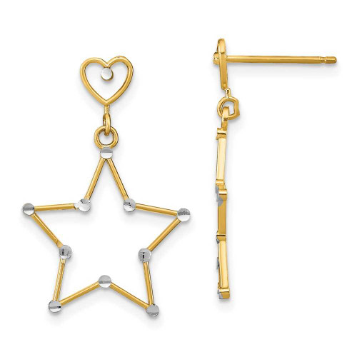 Image of 26.7mm 14K Yellow Gold w/ Rhodium Shiny-Cut Heart & Star Post Dangle Earrings