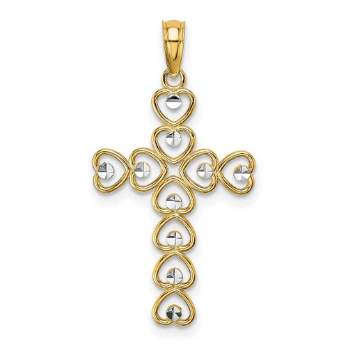Image of 14K Yellow Gold w/ Rhodium Shiny-Cut Heart Cross Pendant