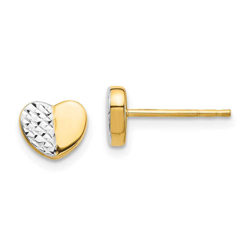 Image of 14K Yellow Gold w/ Rhodium Shiny-Cut Heart Post Earrings TH991