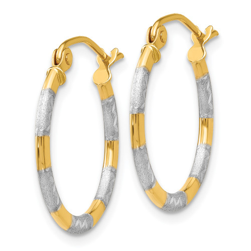 19mm 14K Yellow Gold w/ Rhodium Shiny-Cut Hoop Earrings