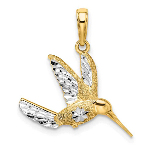 Image of 14k Yellow Gold w/ Rhodium Shiny-Cut Humming Bird Pendant