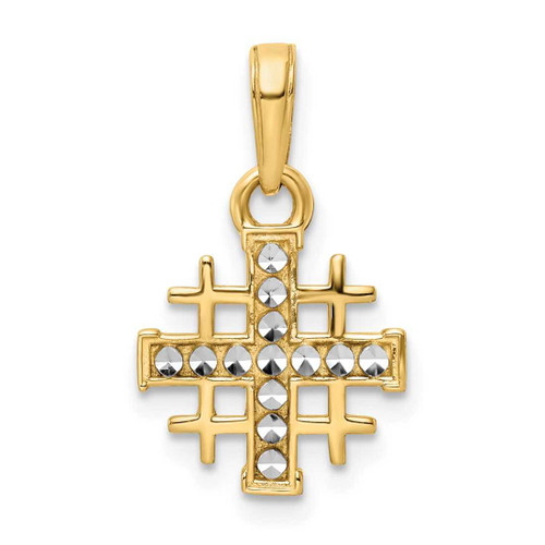 Image of 14k Yellow Gold w/ Rhodium Shiny-Cut Jerusalem Cross Pendant