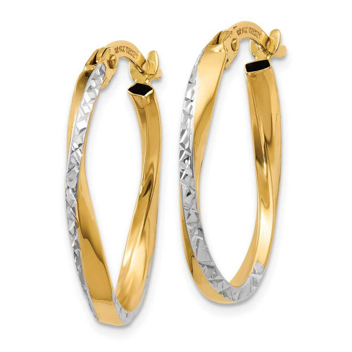 Image of 17mm 14K Yellow Gold w/ Rhodium Textured and Polished Oval Hoop Earrings