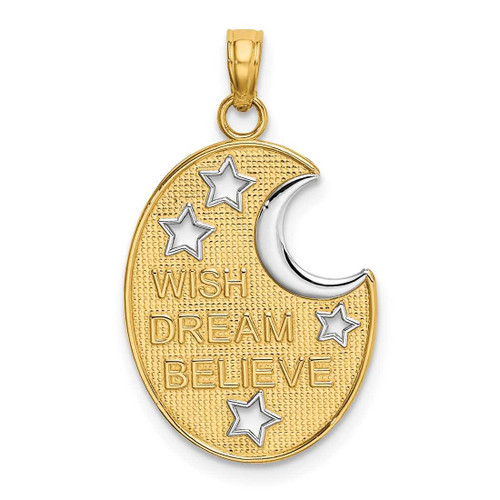 Image of 14K Yellow Gold w/ Rhodium Wish Dream Believe w/ Moon & Stars Pendant