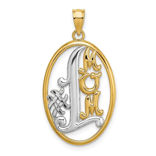 Image of 14K Yellow Gold w/ Rhodium-Plated #1 Mom In Oval Frame Pendant