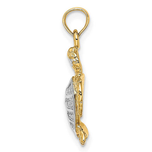 Image of 14K Yellow Gold w/ Rhodium-Plated & 2-D Swimming Sea Turtle Pendant