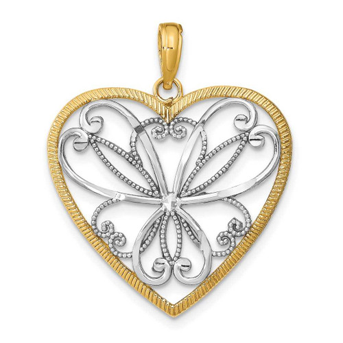 Image of 14K Yellow Gold w/ Rhodium-Plated & Filigree Heart Pendant