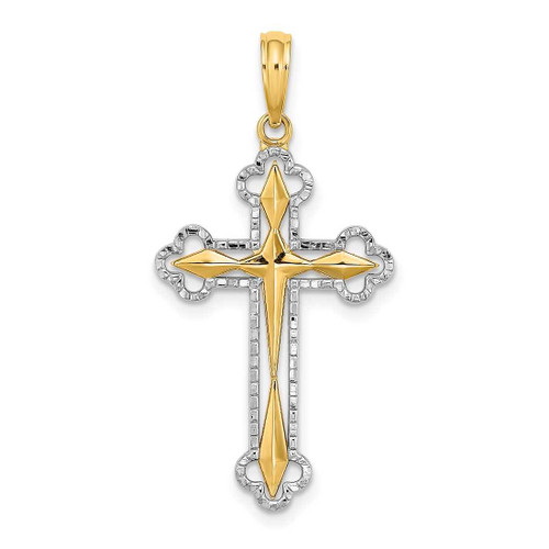 Image of 14K Yellow Gold w/ Rhodium-Plated & Shiny-Cut Reversible Cross Pendant K9467