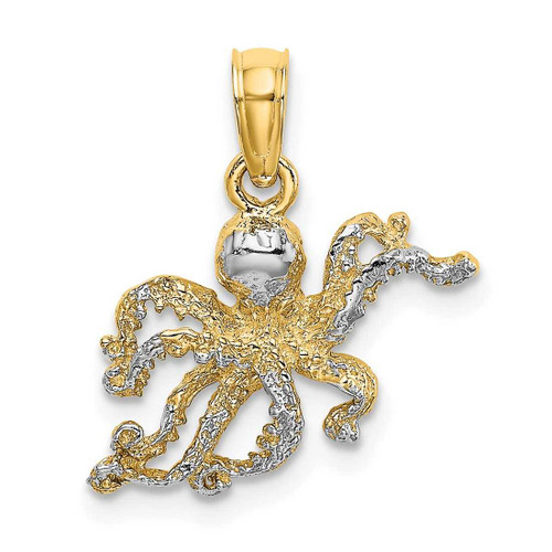 Image of 14K Yellow Gold w/ Rhodium-Plated 2-D & Textured Octopus Pendant K9222