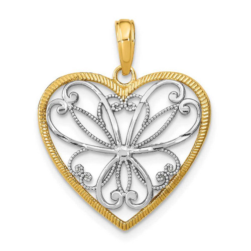 Image of 14K Yellow Gold w/ Rhodium-Plated Filigree Heart Pendant K9487