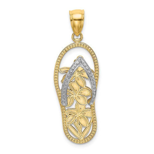 Image of 14K Yellow Gold w/ Rhodium-Plated Flowers In Flip Flop Pendant